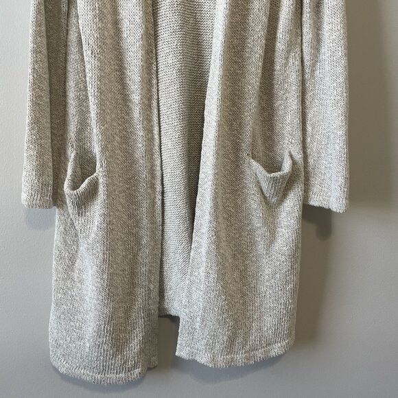 Jenni Kayne Oatmeal Cotton Linen Long Hooded Cardigan Sweater M Knit Designer - Picture 3 of 12